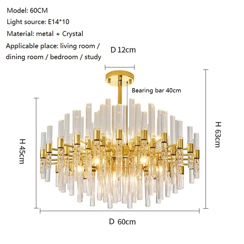 Luxury LED Crystal Chandelier Gold Modern Ceiling Hanging Lamp for Bedroom Kitchen Dining Living Pendant Lights